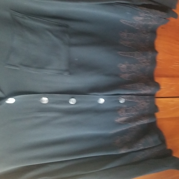 CHICO'S  funky, sheer black blouse with pseudo  hieroglyph embroidery, Size 2 - Picture 2 of 4